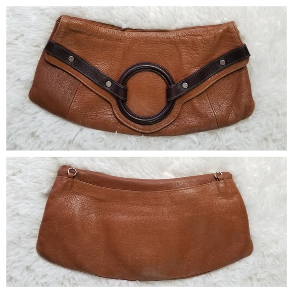 Christopher Kon Leather Clutch Handbag w/ Strap - Picture 3 of 8